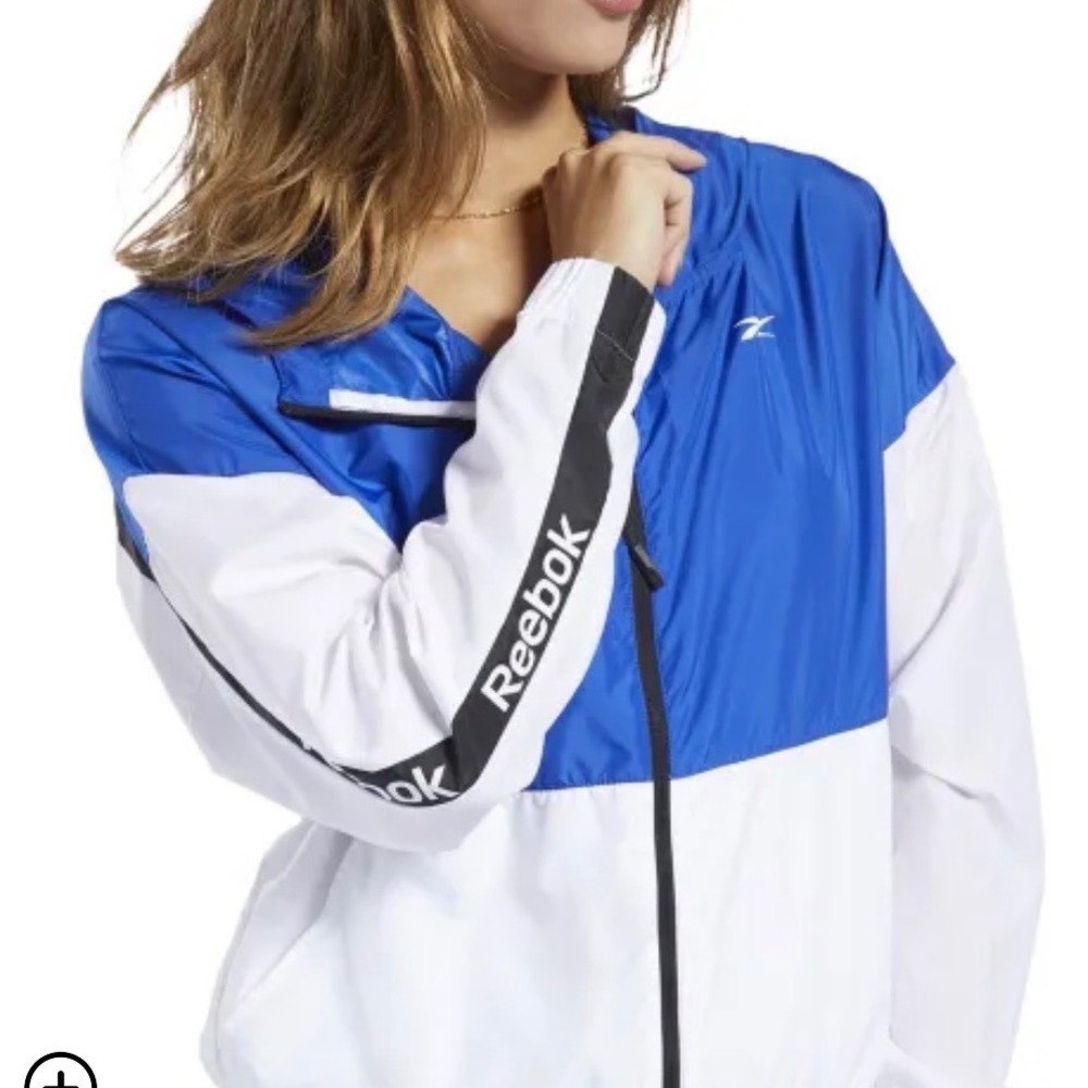 Reebok Training Essentials Women Blue White Colorblock Windbreaker Jacket Large